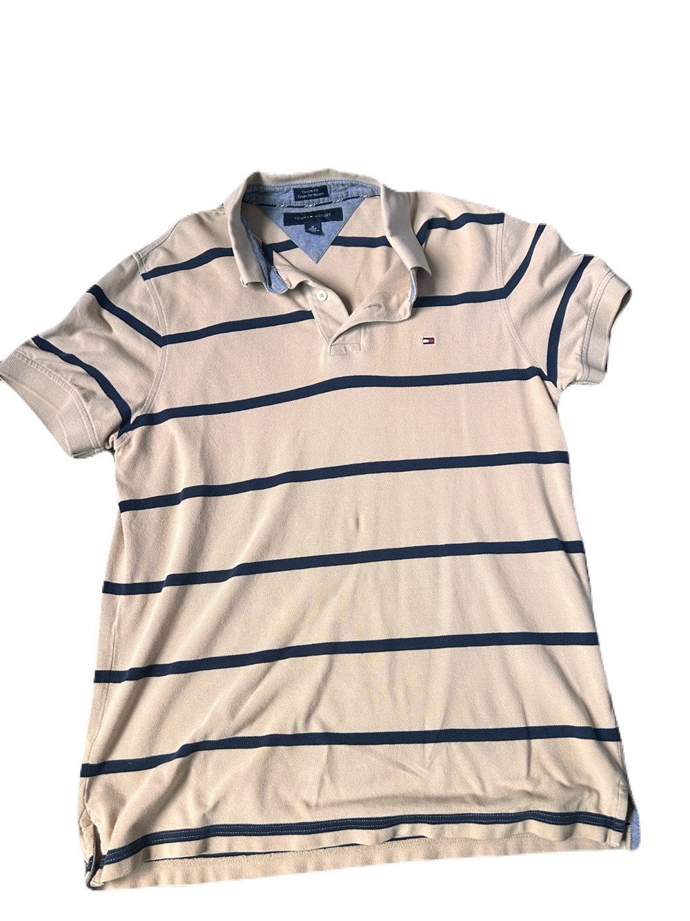 Tommy Hilfiger Beige Polo with Navy Stripe Detail